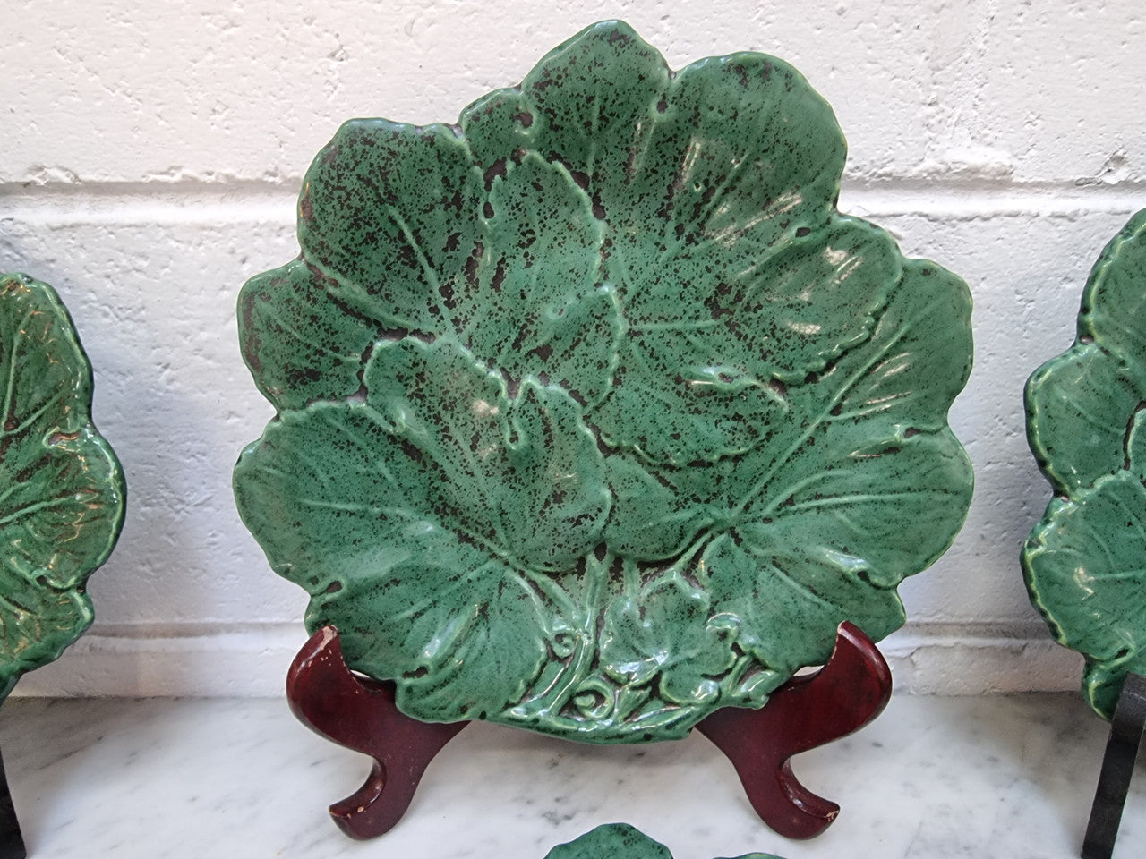 Set of 6 Victorian majolica grape vine plates. No markings – European. In very good original condition. $265 the set of six. 22.5cm Diam