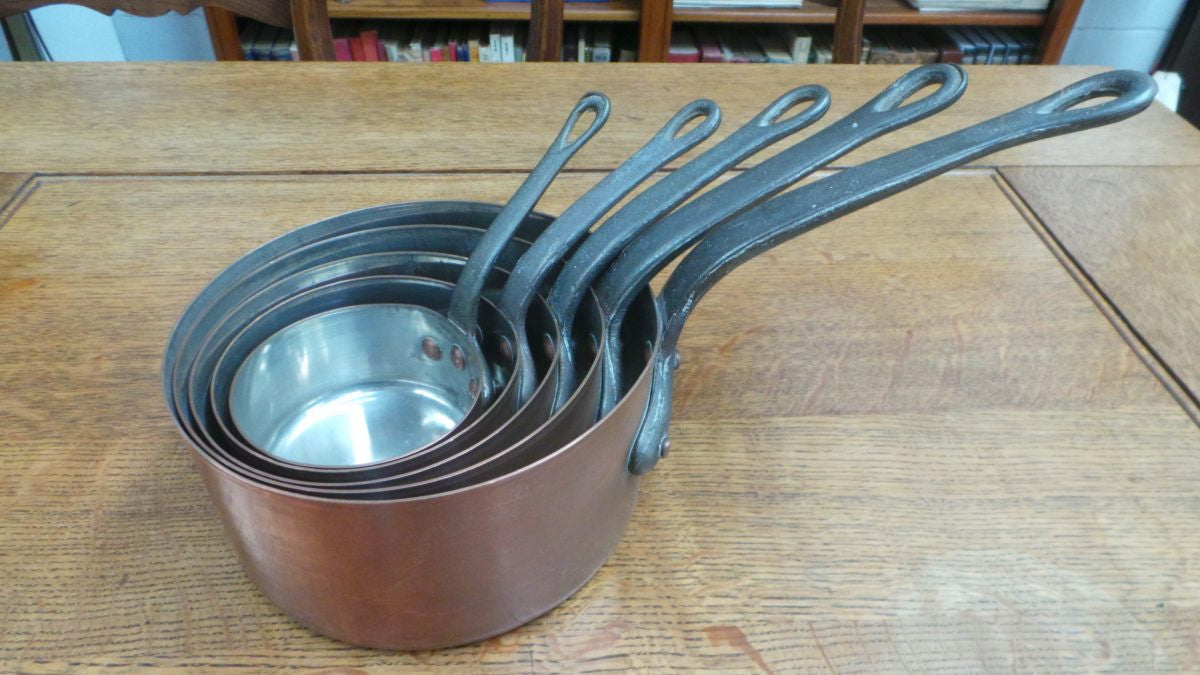 Set of Five French Copper Saucepans