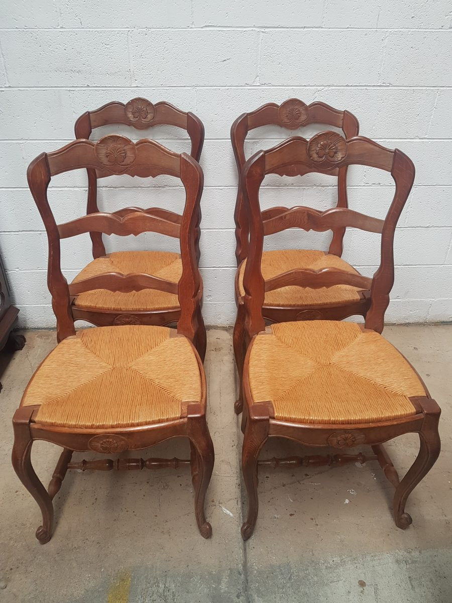 Set of Four French Oak Dining Chairs-1