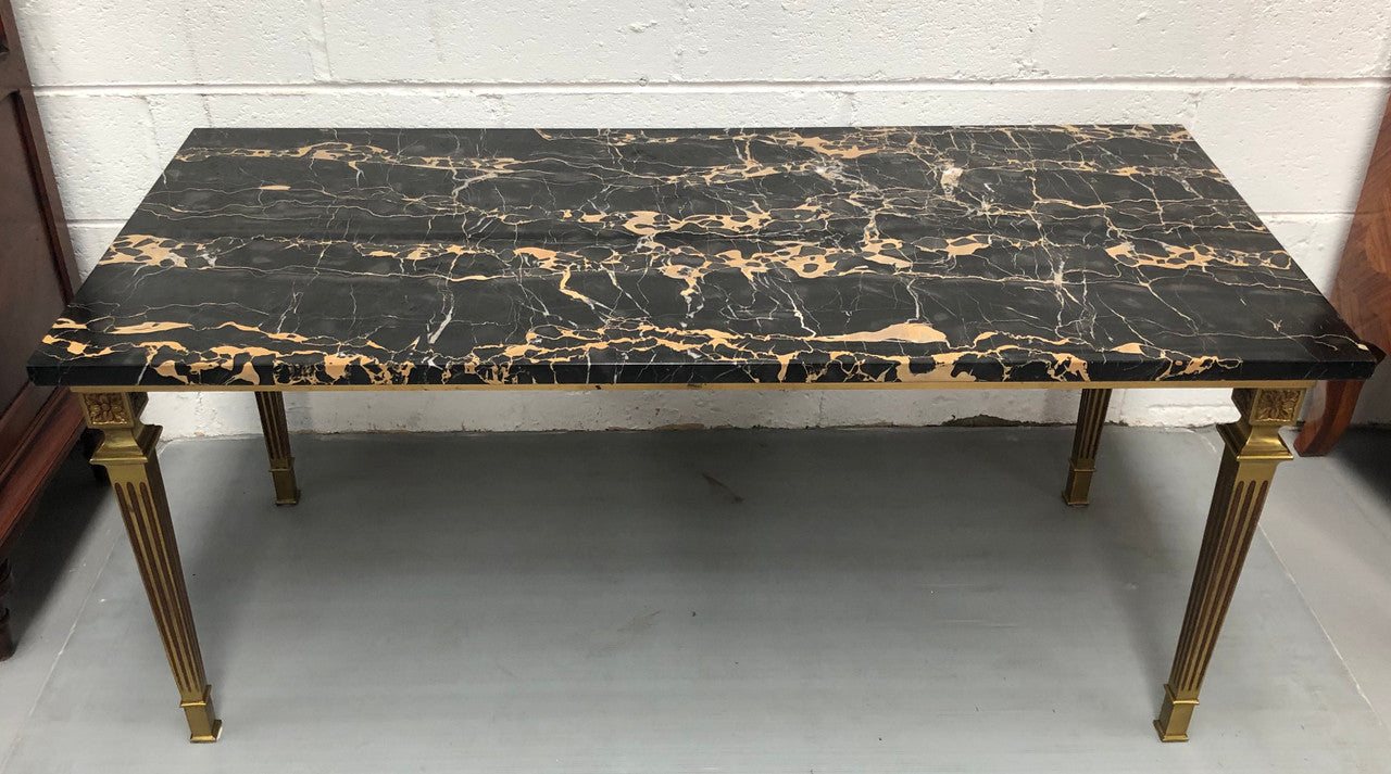 French Art Deco Coffee Table With A Portoro Marble Top
