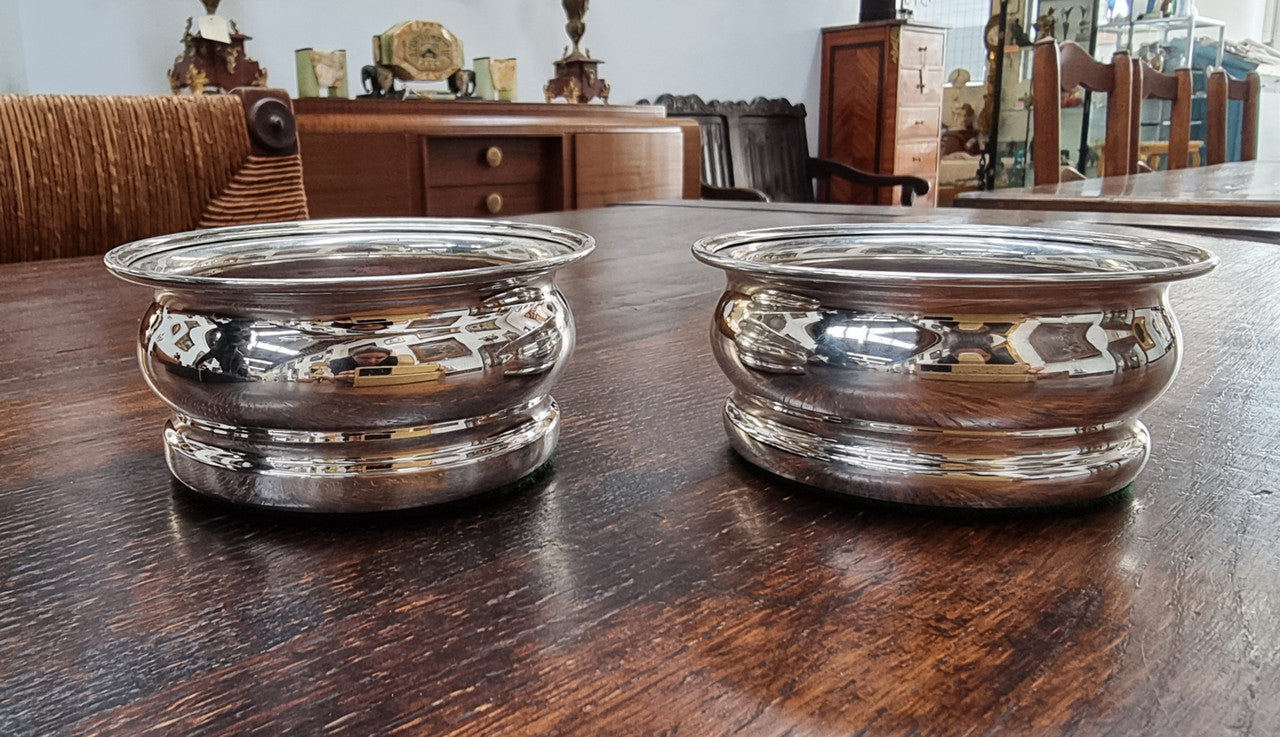 Quality Vintage Sterling Silver wine coasters. London 1969.
