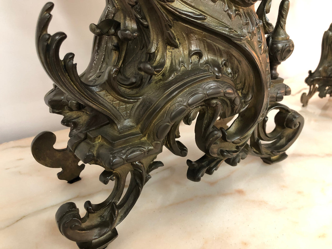 French Three Piece Gothic Style Bronze Clock Set