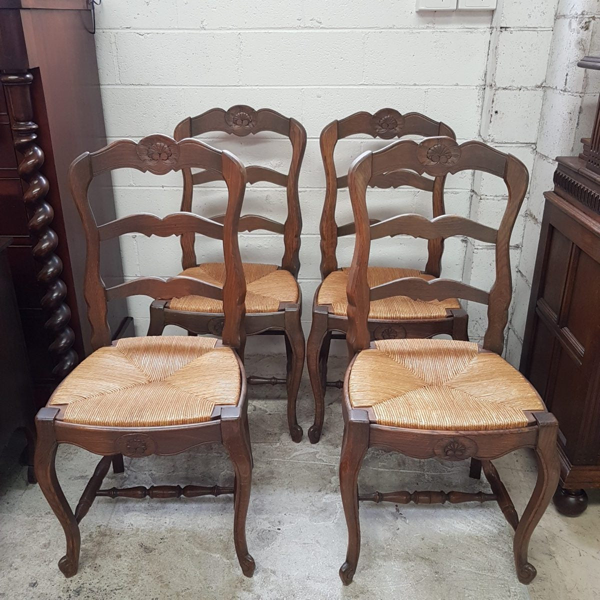 Set of Four French Oak Dining Chairs