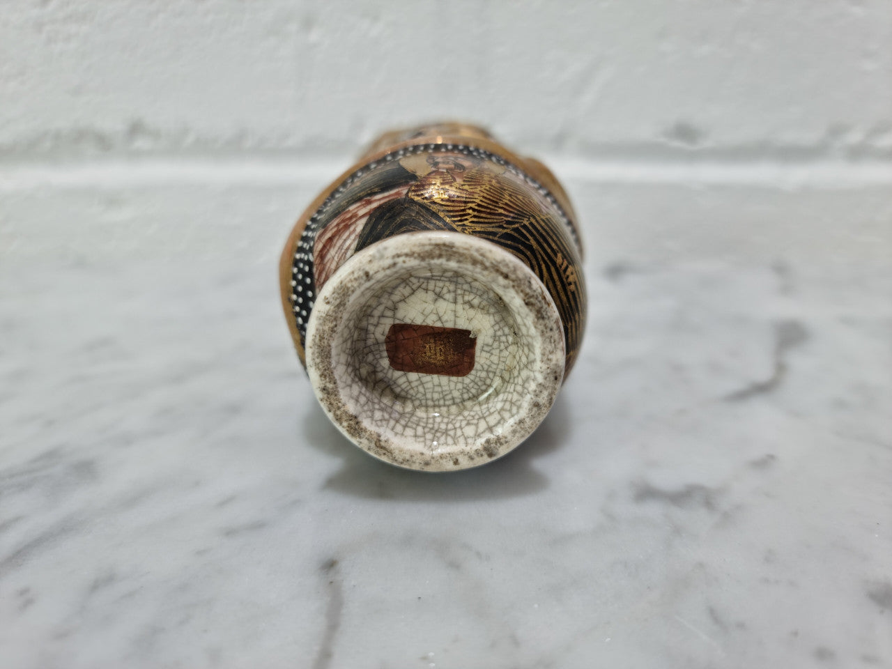 Antique Japanese mini Satsuma vase with signature "Mon" to base. In good original condition, please view photos as they help form part of the description.