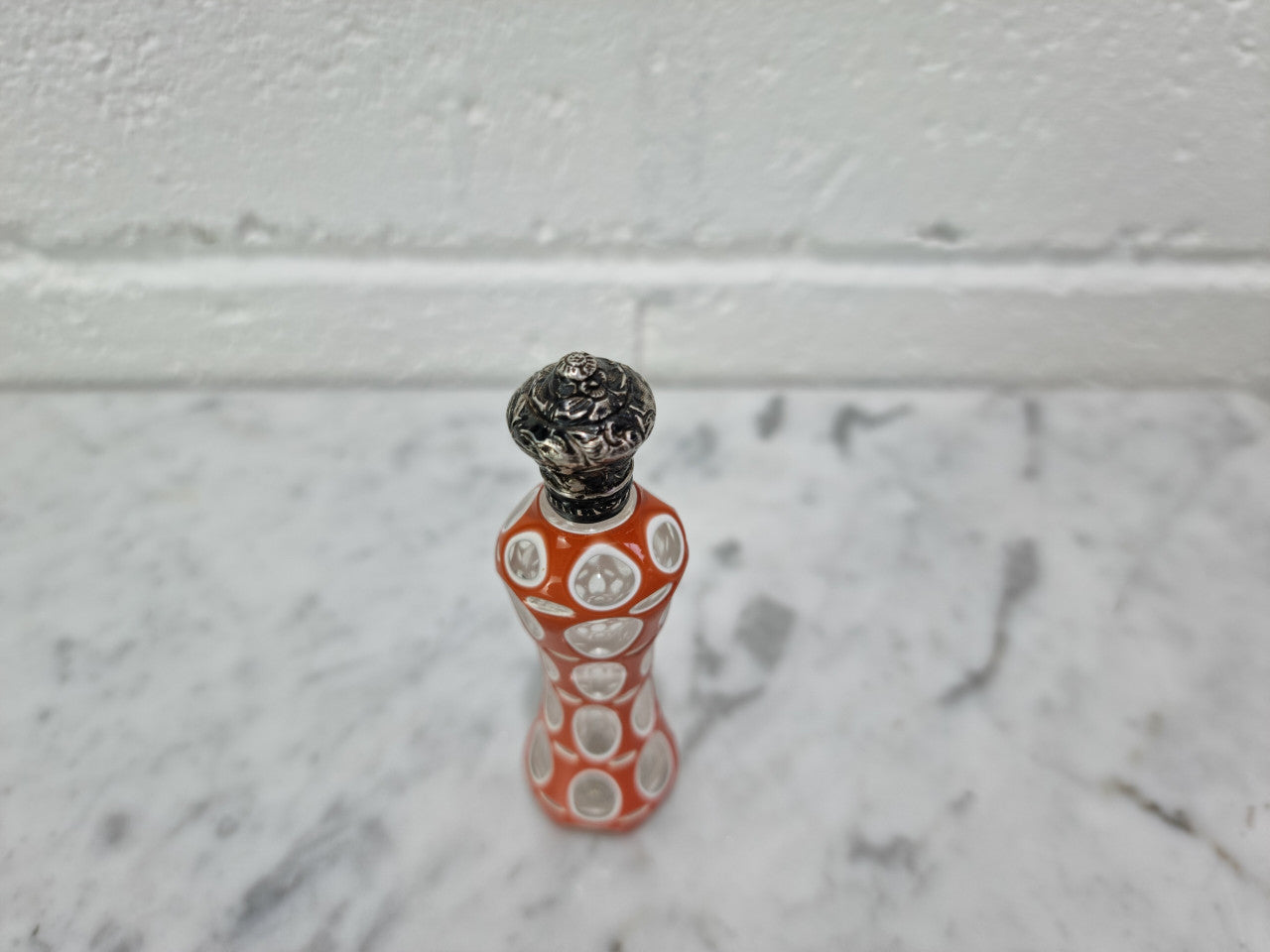 Rare Antique 19th century French silver top and double overlay glass scent bottle. Internal stopper intact and is in good original condition, please view photos as they help form part of the description.