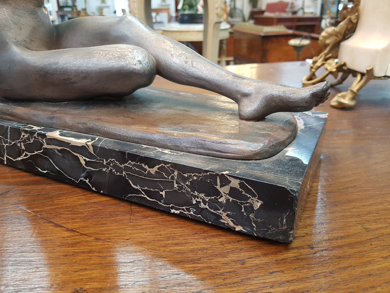 French Art Deco Lady & German Shepherd Bronze