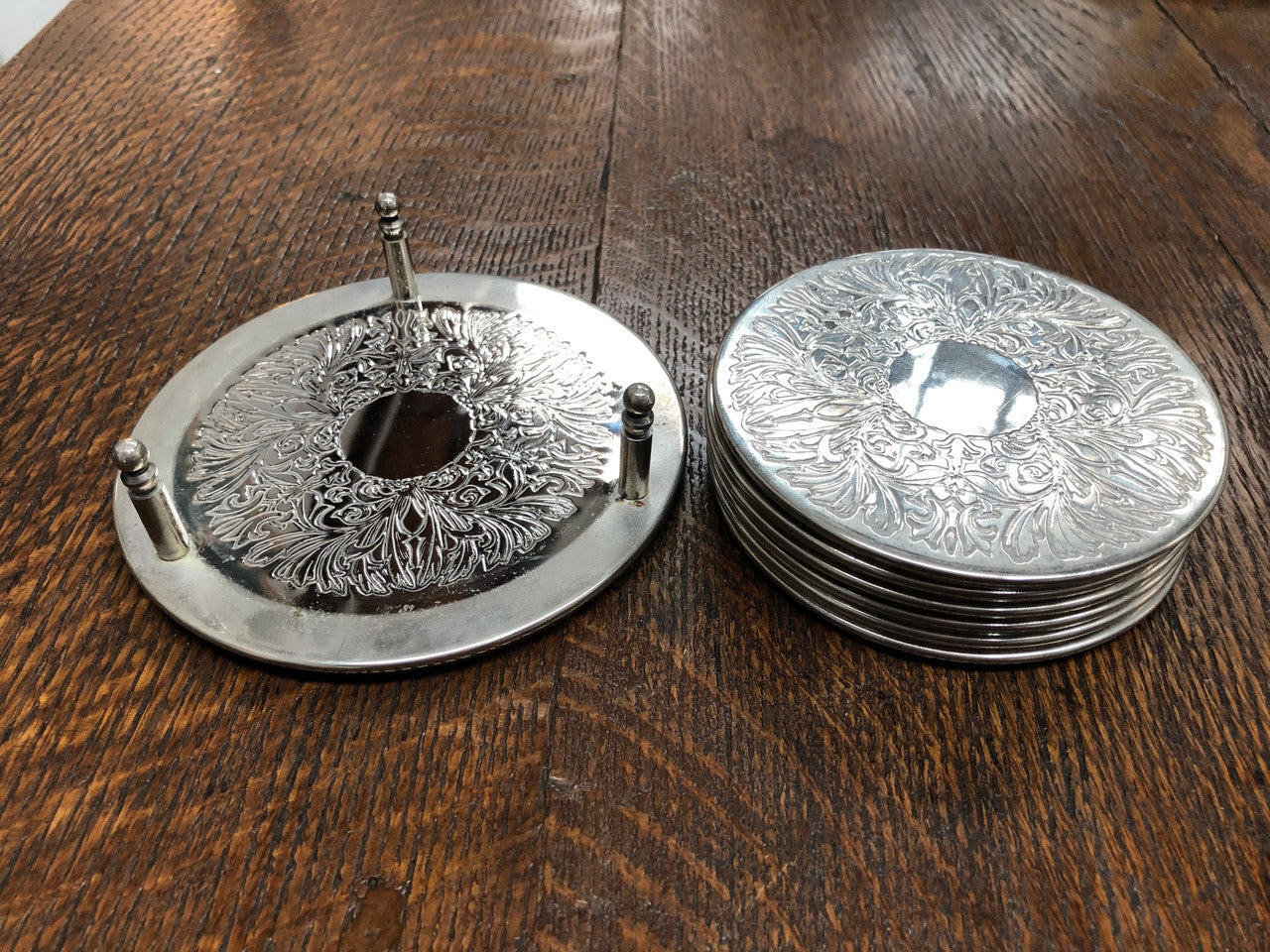 Set Of 6 Silver Coasters In Original Holder