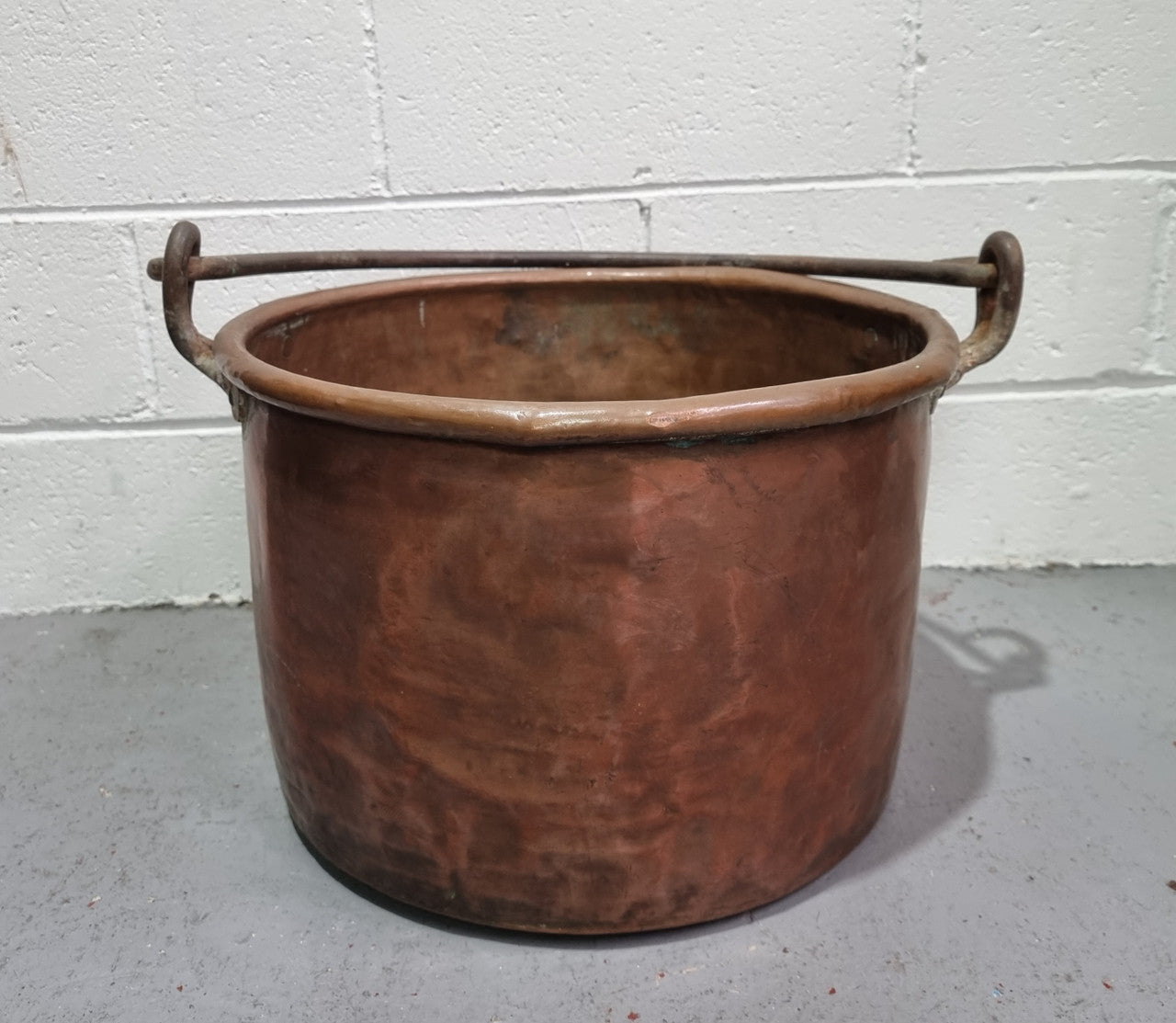 Antique French Copper firewood handled bucket. It is in good original detailed condition.