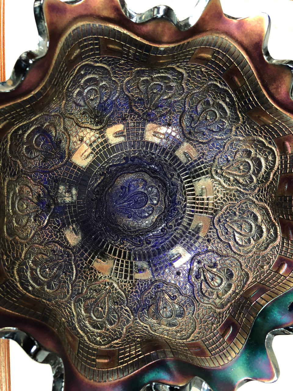 Large Cobalt Carnival Glass Bowl