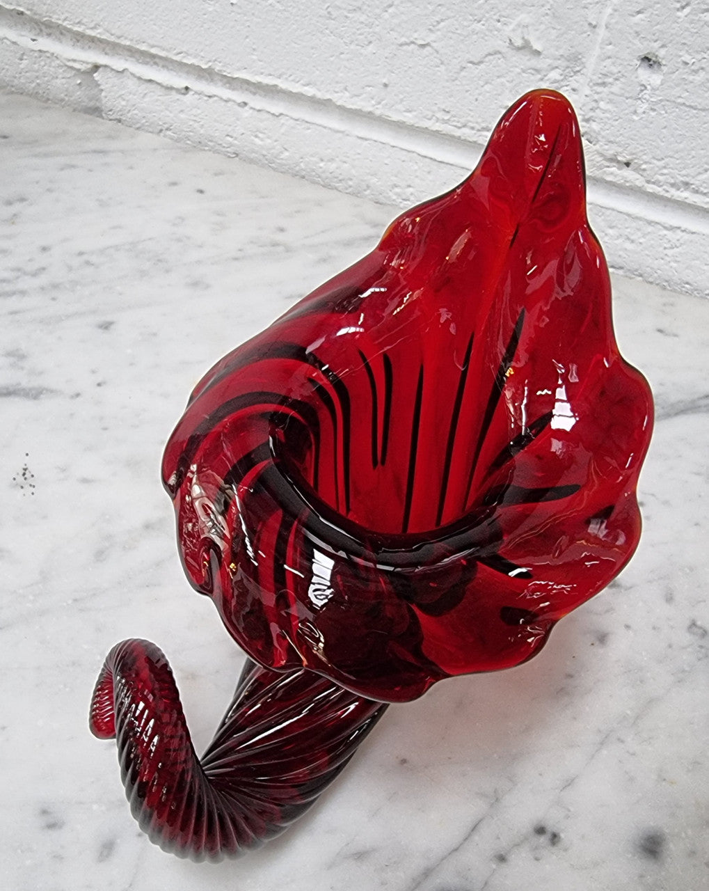 Vintage Ruby Red Murano Glass Cornucopia.