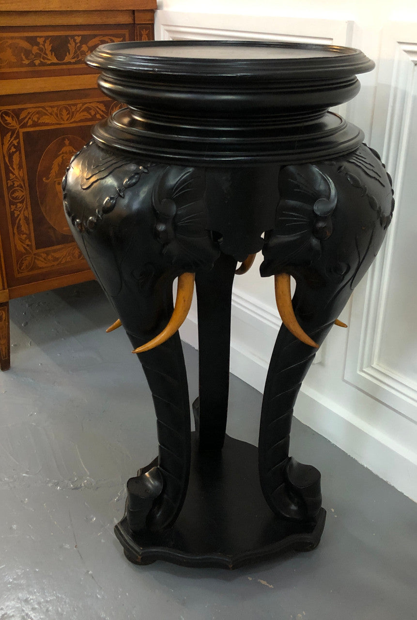 Fabulous French ebonized Elephant pedestal /plant stand with lovely carved detail and in good original detailed condition.