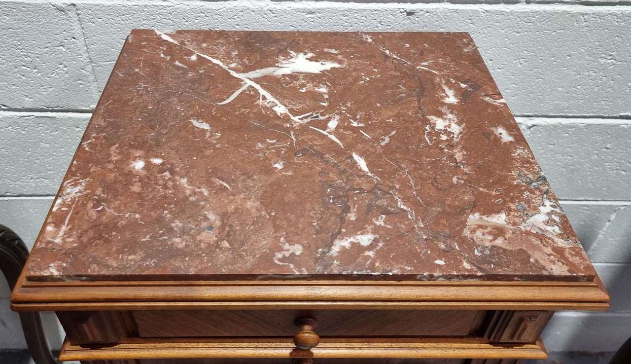 French Walnut Louis XVI Style Single Bedside Cabinet Rouge Marble Top