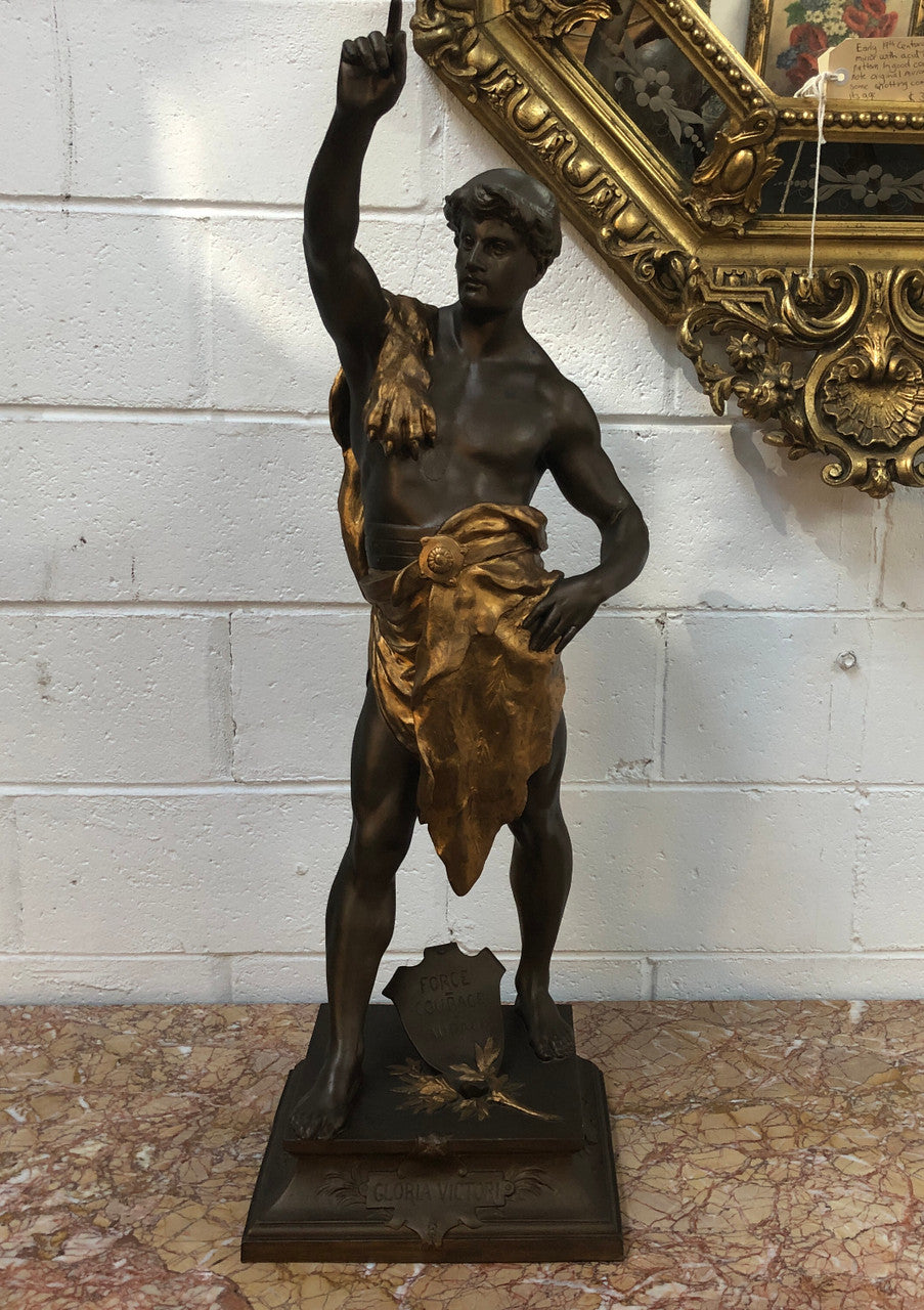 Fabulous French 19th Century cold painted Spelter Statue ( Le Force) in good original condition.