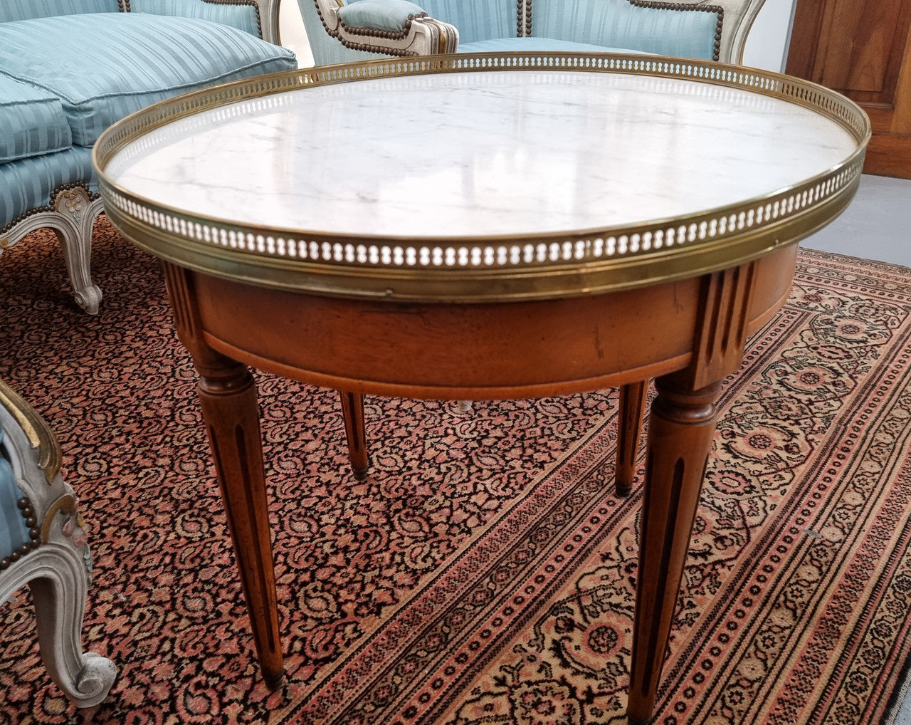 Louis XVI Style Mahogany Marble Top Bouillotte Table