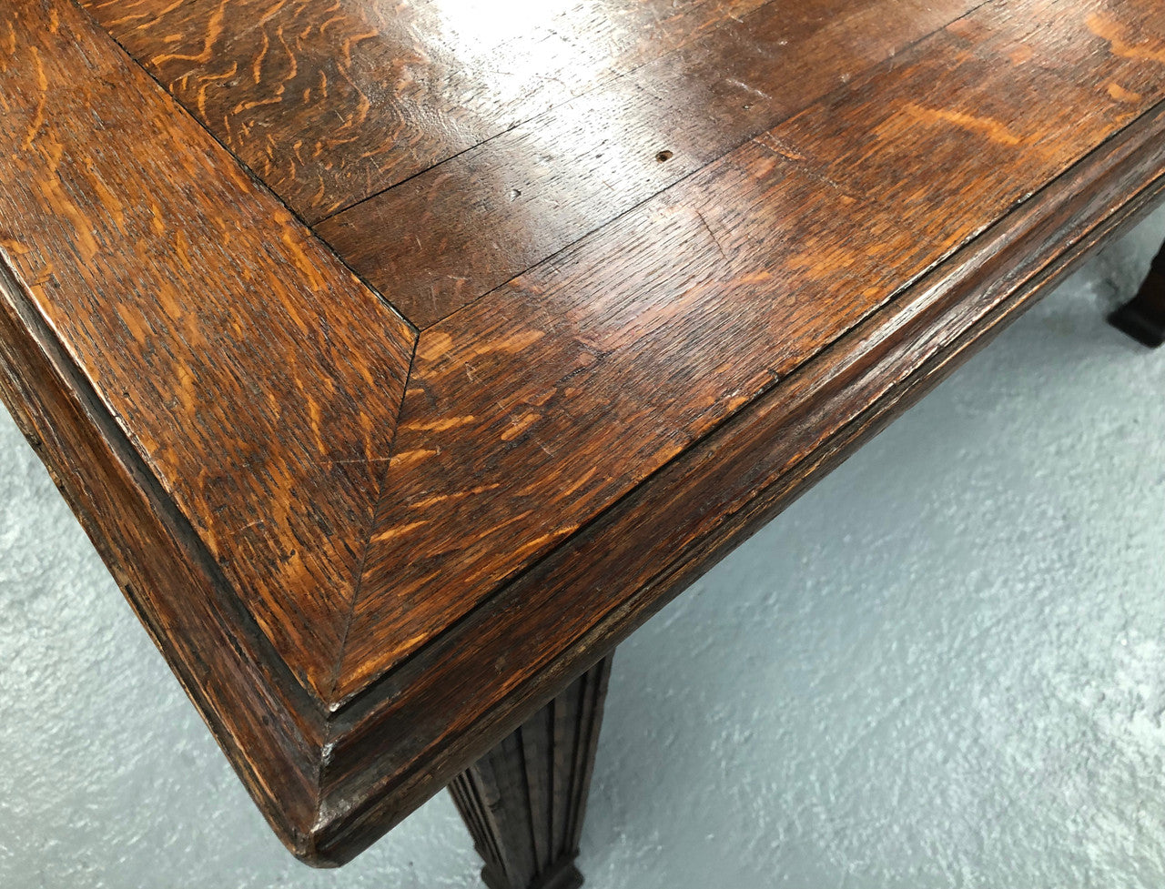 Amazing French 19th century large farmhouse dark oak dining table, with a fabulous top and in very good condition.