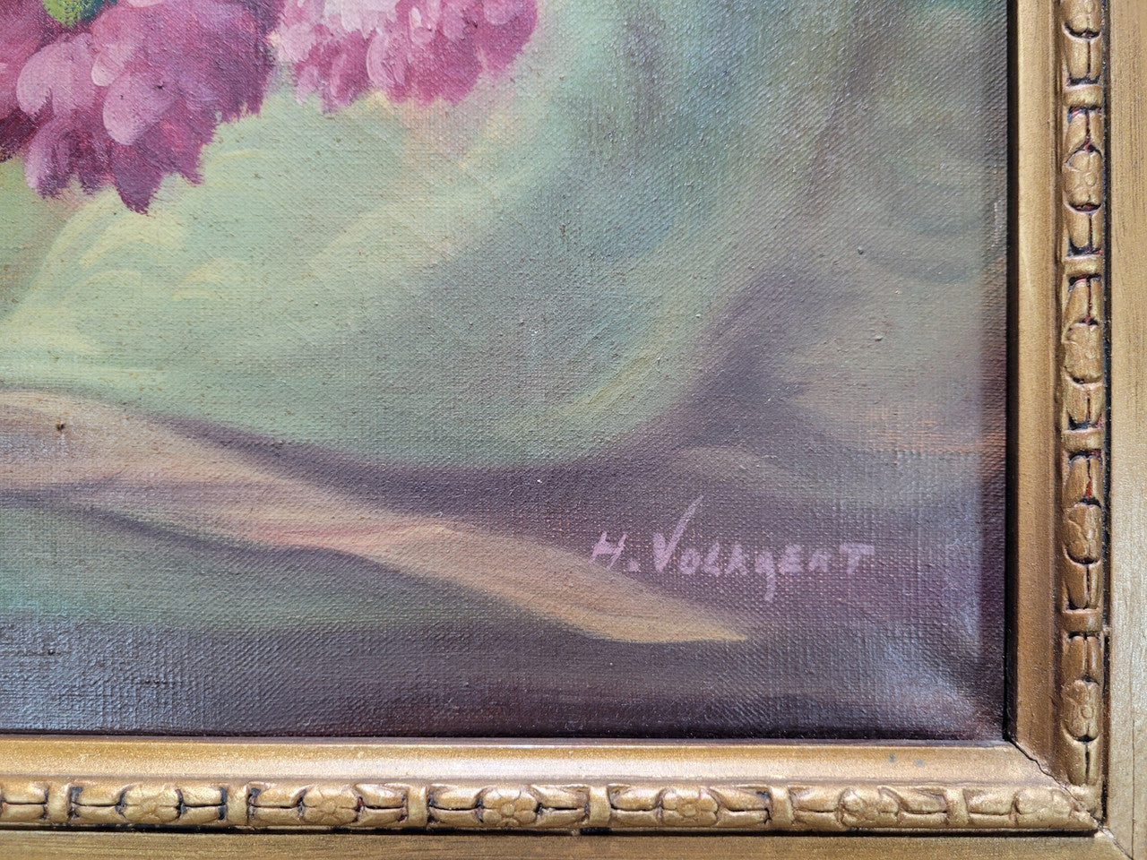 Stunning large French oil on canvas of a floral study signed, in good original gilt frame.