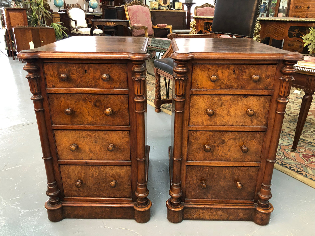 Lovely Pair Of Victorian Burr Walnut Bedside Cabinets