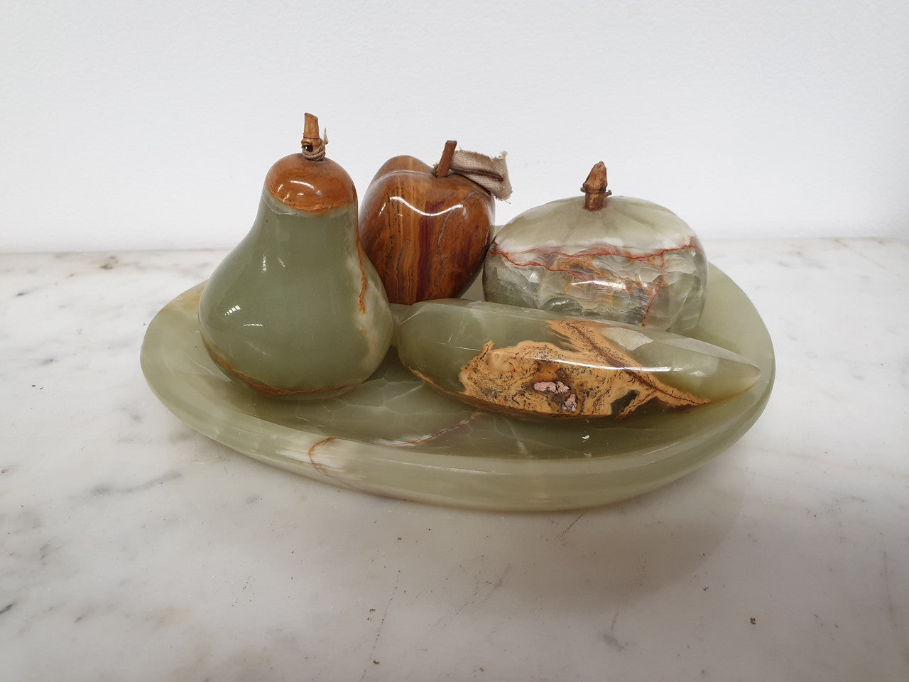 Unusual Alabaster Set Of Four Fruit On Plate