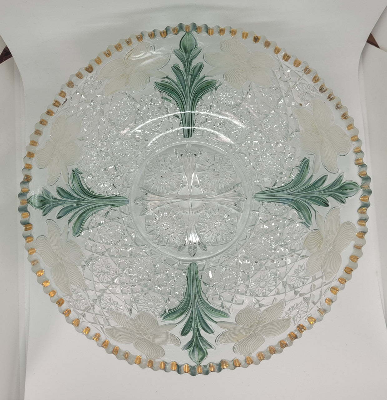 Beautiful unusual Edwardian glass bowl with hand painted features. It is in good original condition with some minor chips, please view photos has they help form part of the description.