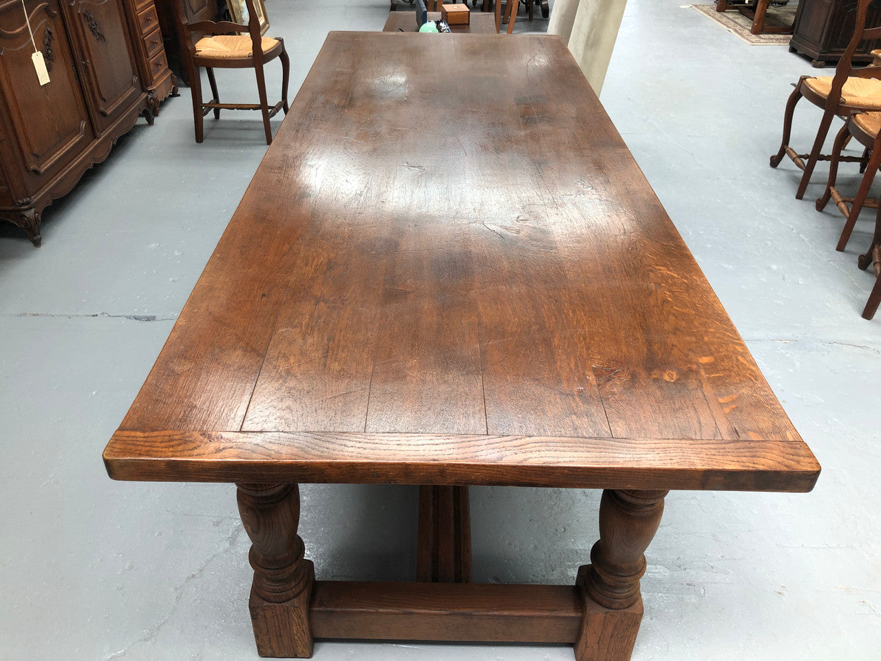 French Oak Stretcher Base Farmhouse Table