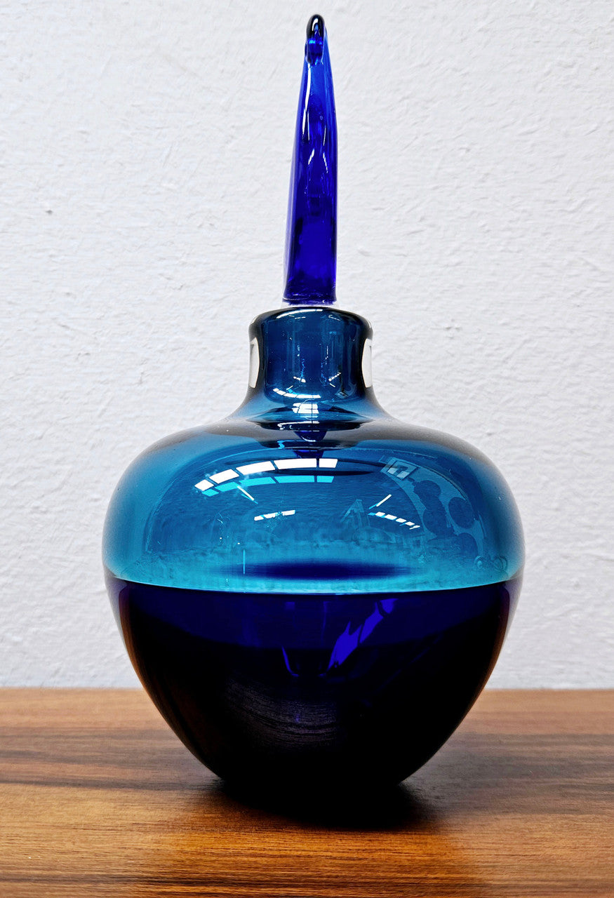 Impressive Signed 2 tone Blue Glass Perfume Bottle With Stopper. No Chips or Cracks in good condition. Please see photos as they form part of the description.