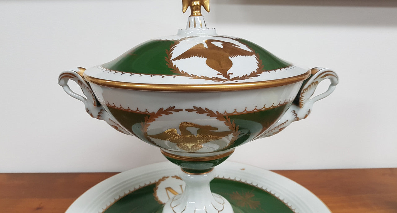 Vintage Hand Painted Tureen With Napoleon Ciphers