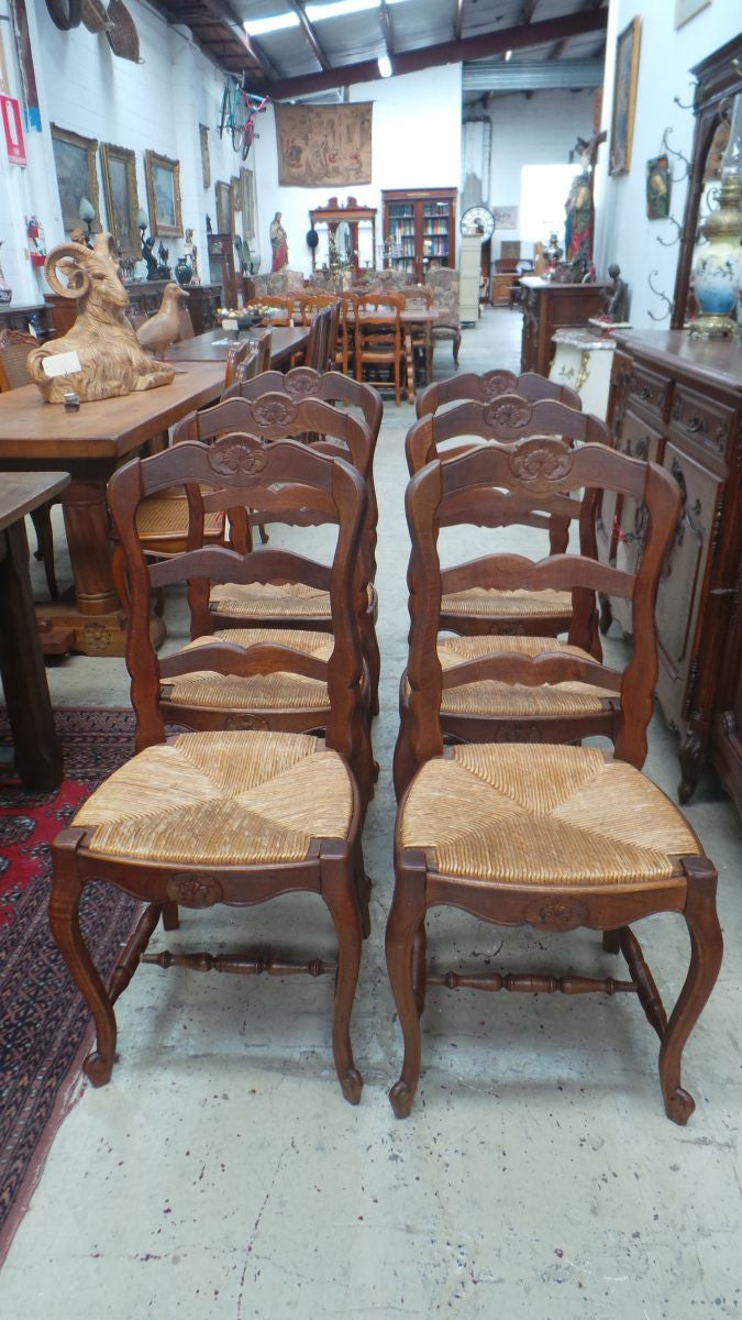 Set of Six French Oak Ladder Back Chairs