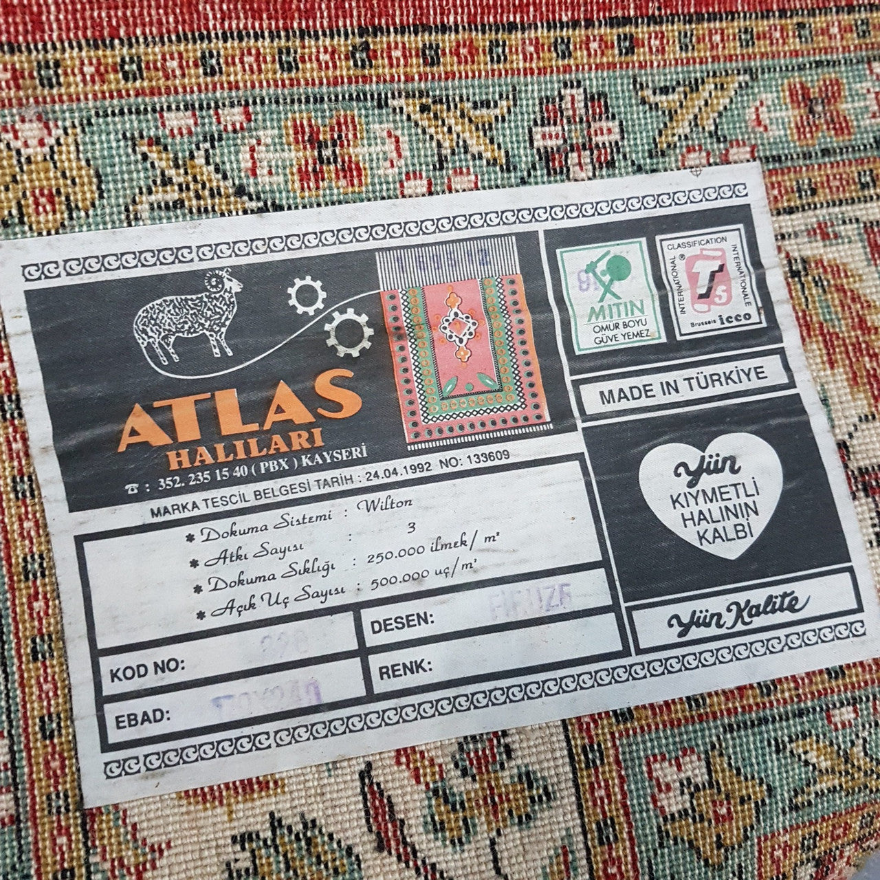 Turkish Firuze Woolen Rug