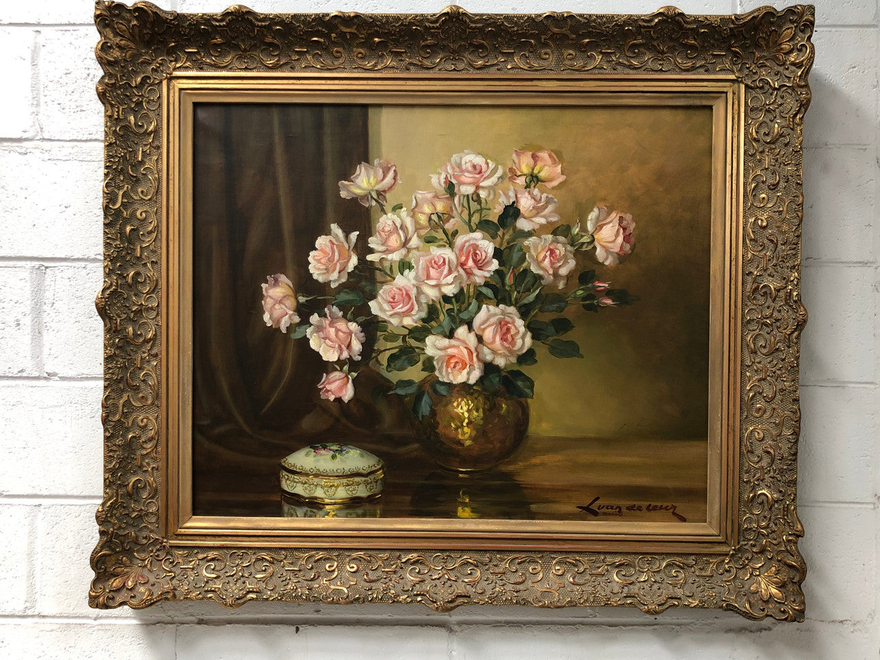 Large French signed oil on canvas of flowers. From circa 1950s and is in good original condition.