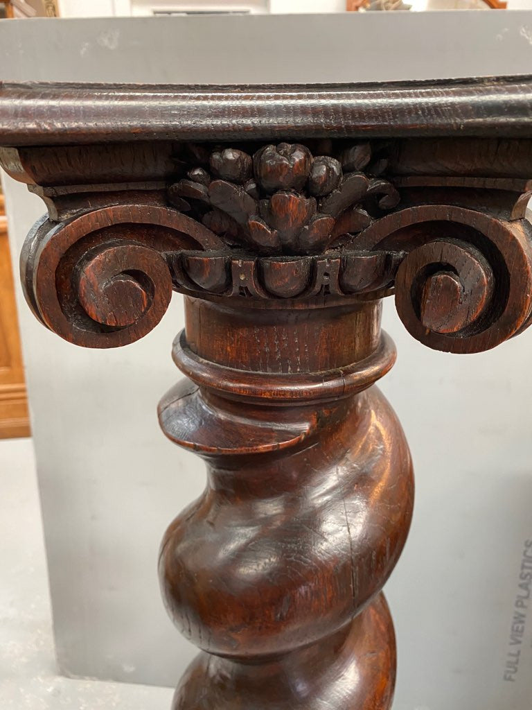 Antique French 19th century barley twist Oak pedestal with great patina. Circa 1860 and it is in very good original condition.