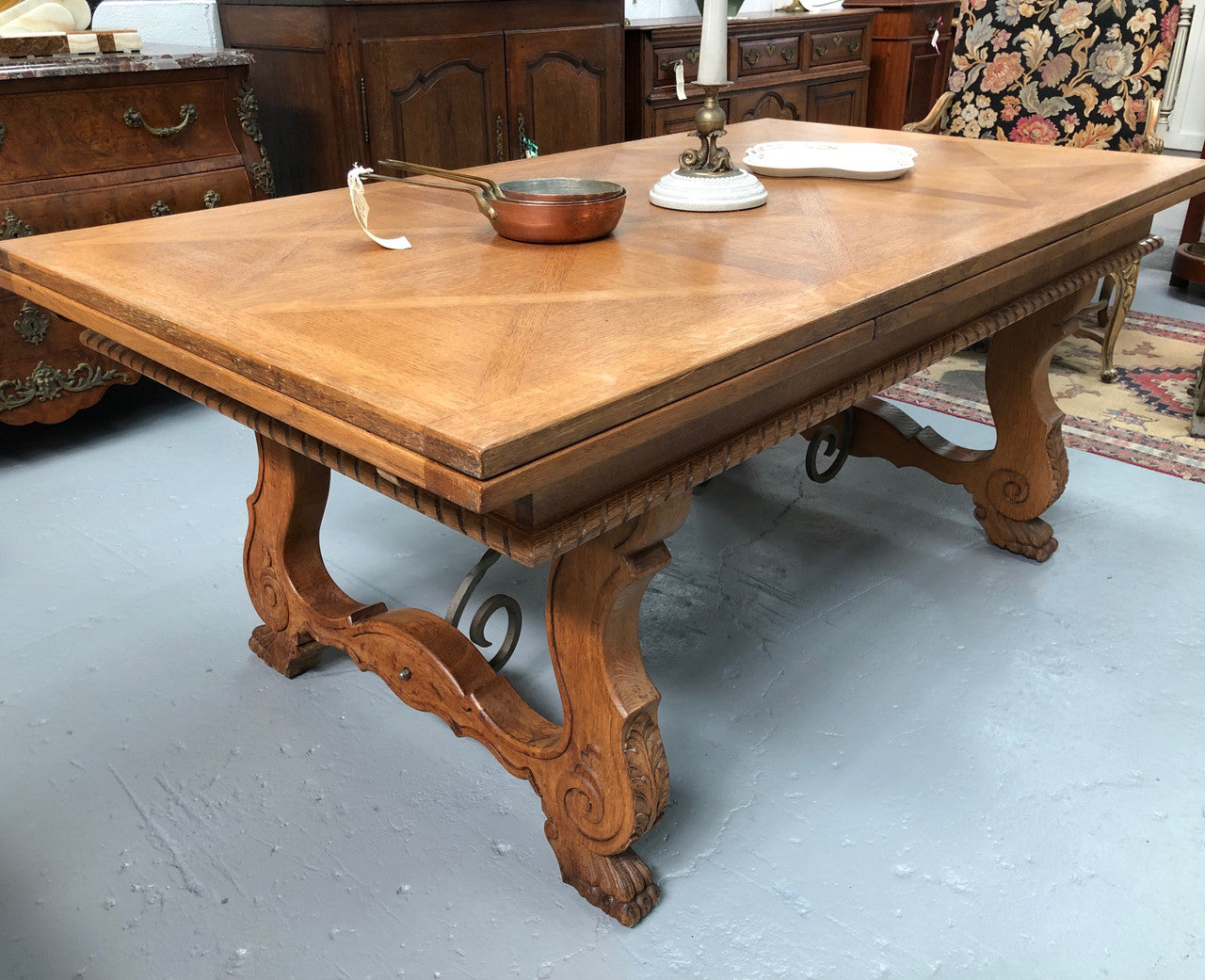 French Oak Spanish Style Extension Table