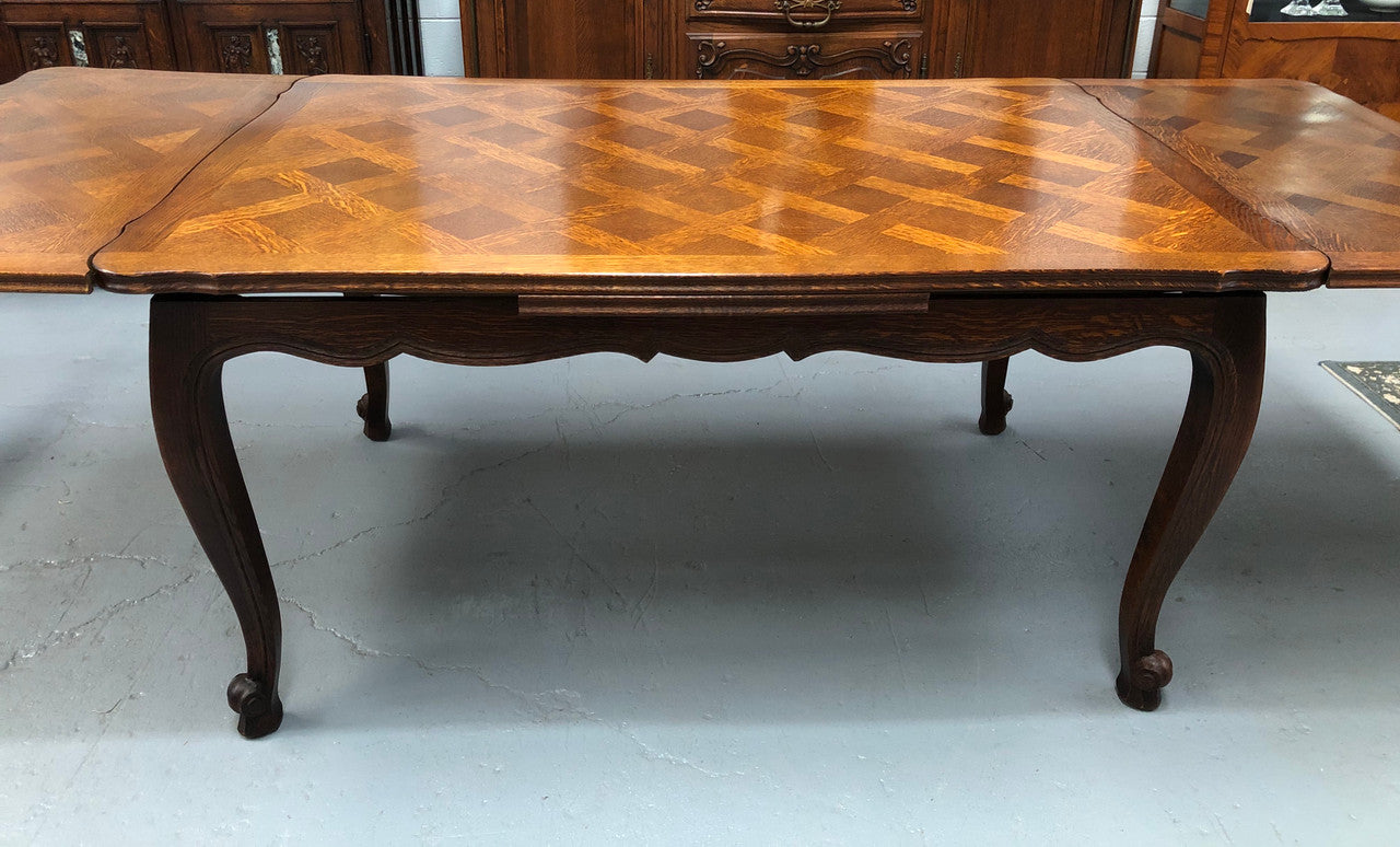 French Oak Louis XV th Style Parquetry Top Extension Table