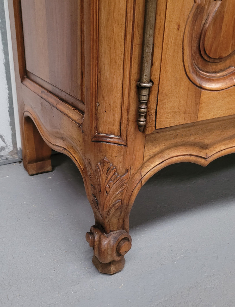 Magnificent French Walnut two-body four door display cabinet. Heaps of storage space with four glass doors at the top with shelves and four solid doors below also with shelving. It has been sourced from France and comes with a key for each door and all are lockable. In good original detailed condition.