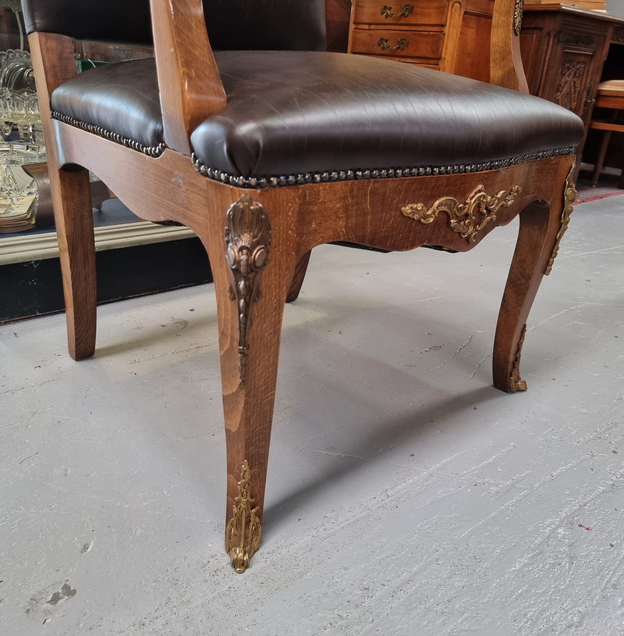Grand French Oak Louis XV Style Newly Upholstered Desk Chair