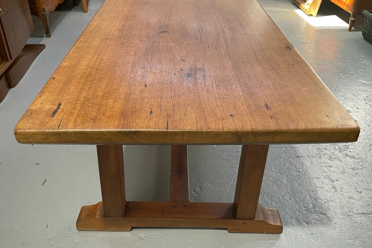 Rare 19th Century French Mahogany 3.1 m pedestal farmhouse table. It has an original wax finish and is in good original detailed condition.