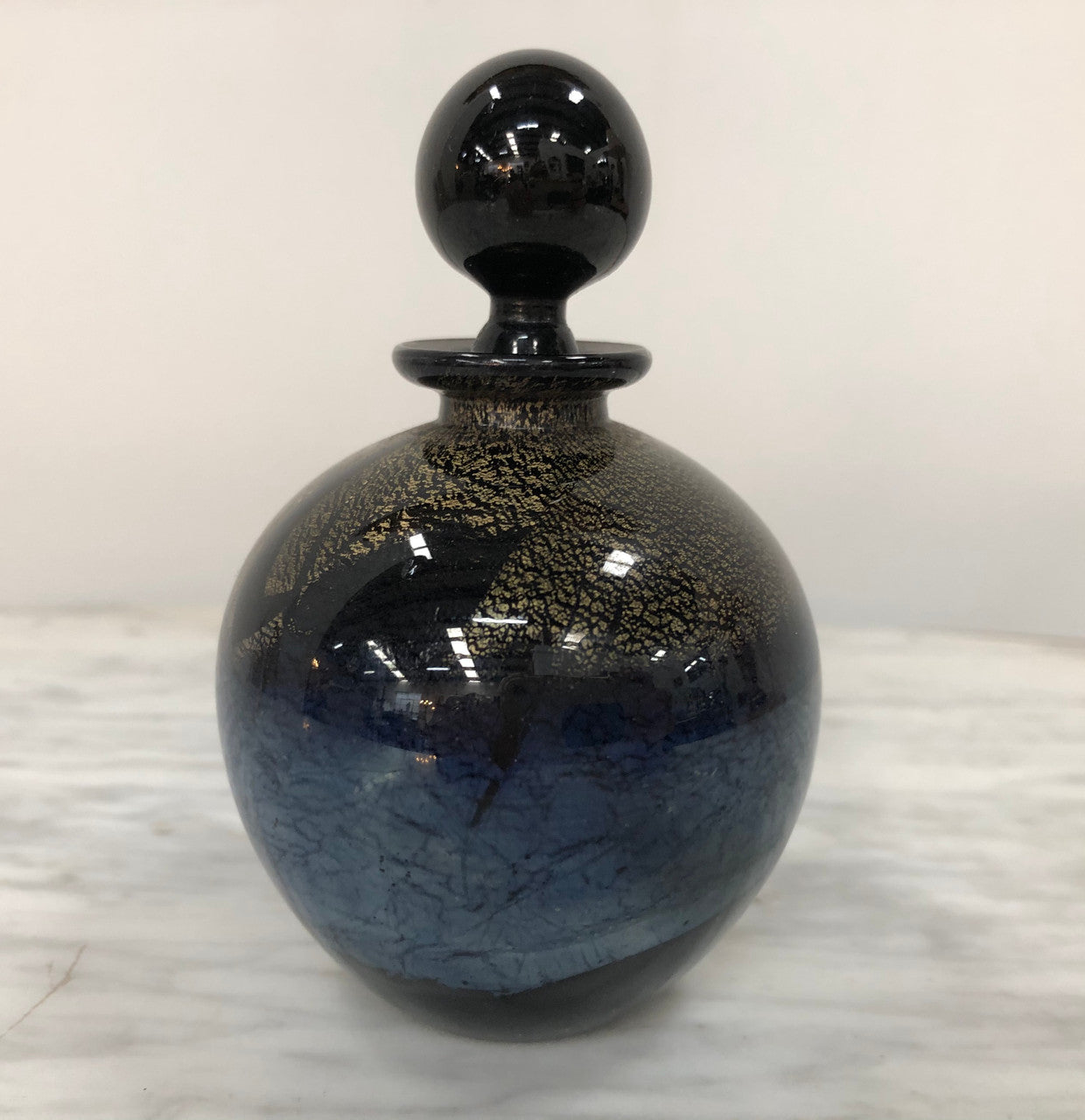 Nick Wirdnam Round Black & Gold Art Glass Scent Bottle