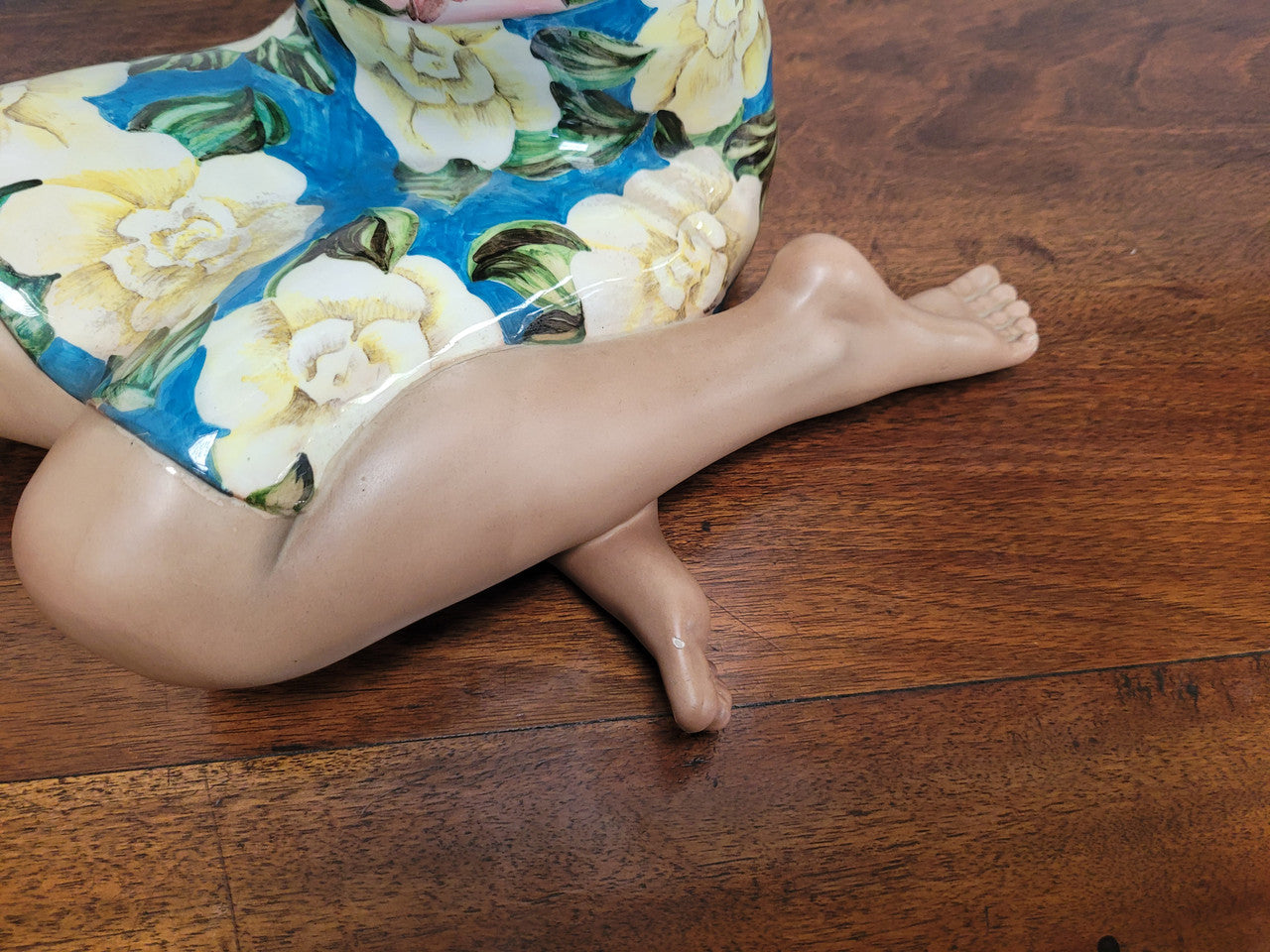 Large, Striking, Vintage Art Deco Tropical female porcelain figurine by Lenci Artist RONZAN, Italy. Beautifully modelled she is wearing a gorgeous polychrome strapless dress and flowers in her hair. Circa 1950’s.