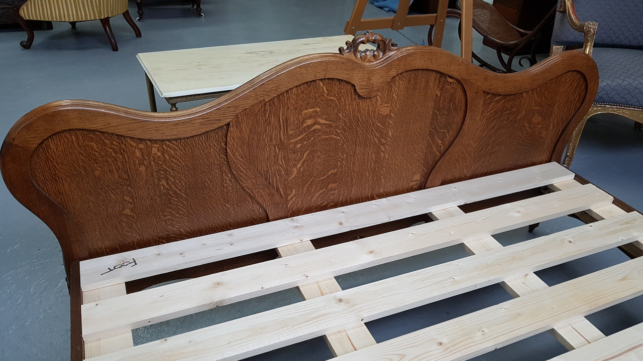 French Oak Louis XV Style Queen Size Bed & Rails