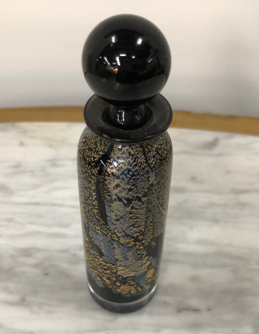 Nick Wirdnam Long Black & Gold Art Glass Scent Bottle