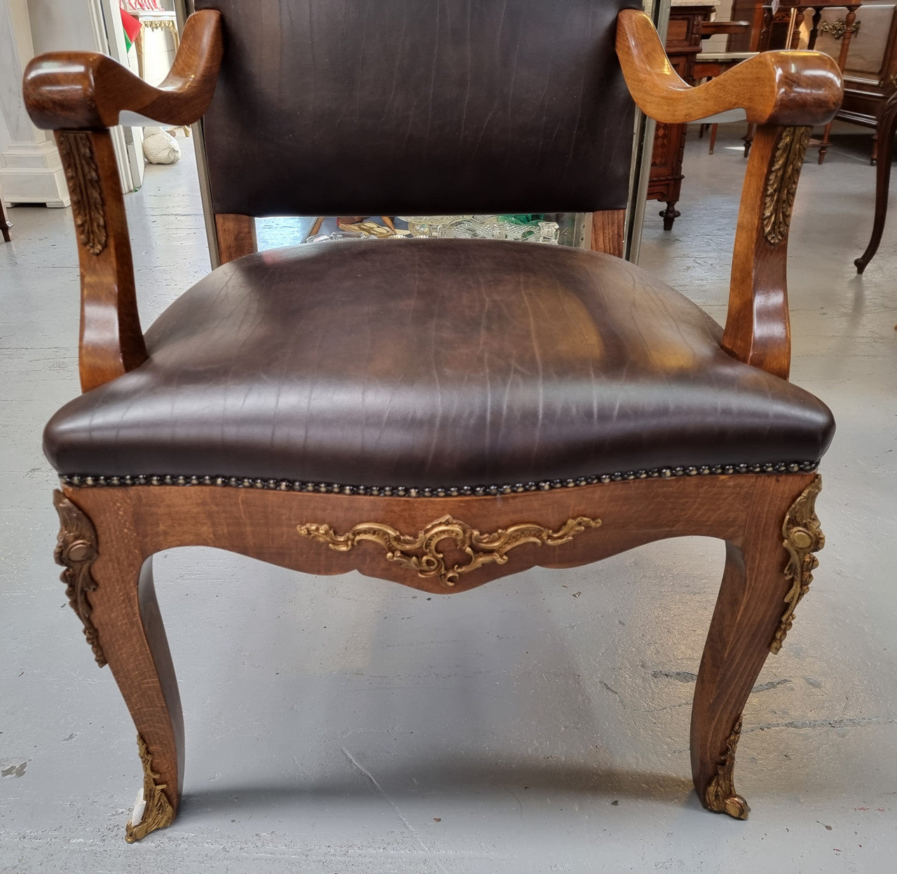 Grand French Oak Louis XV Style Newly Upholstered Desk Chair
