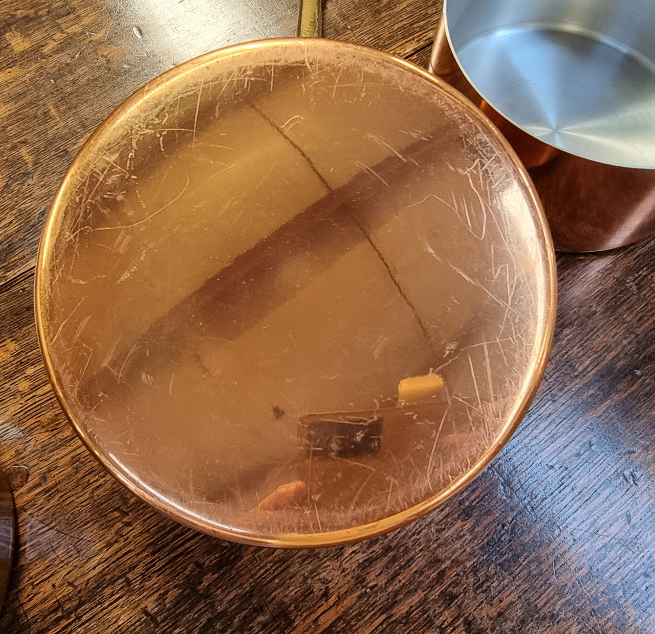 Set of Five French Vintage Copper & Brass Saucepans. They are in amazing original condition.