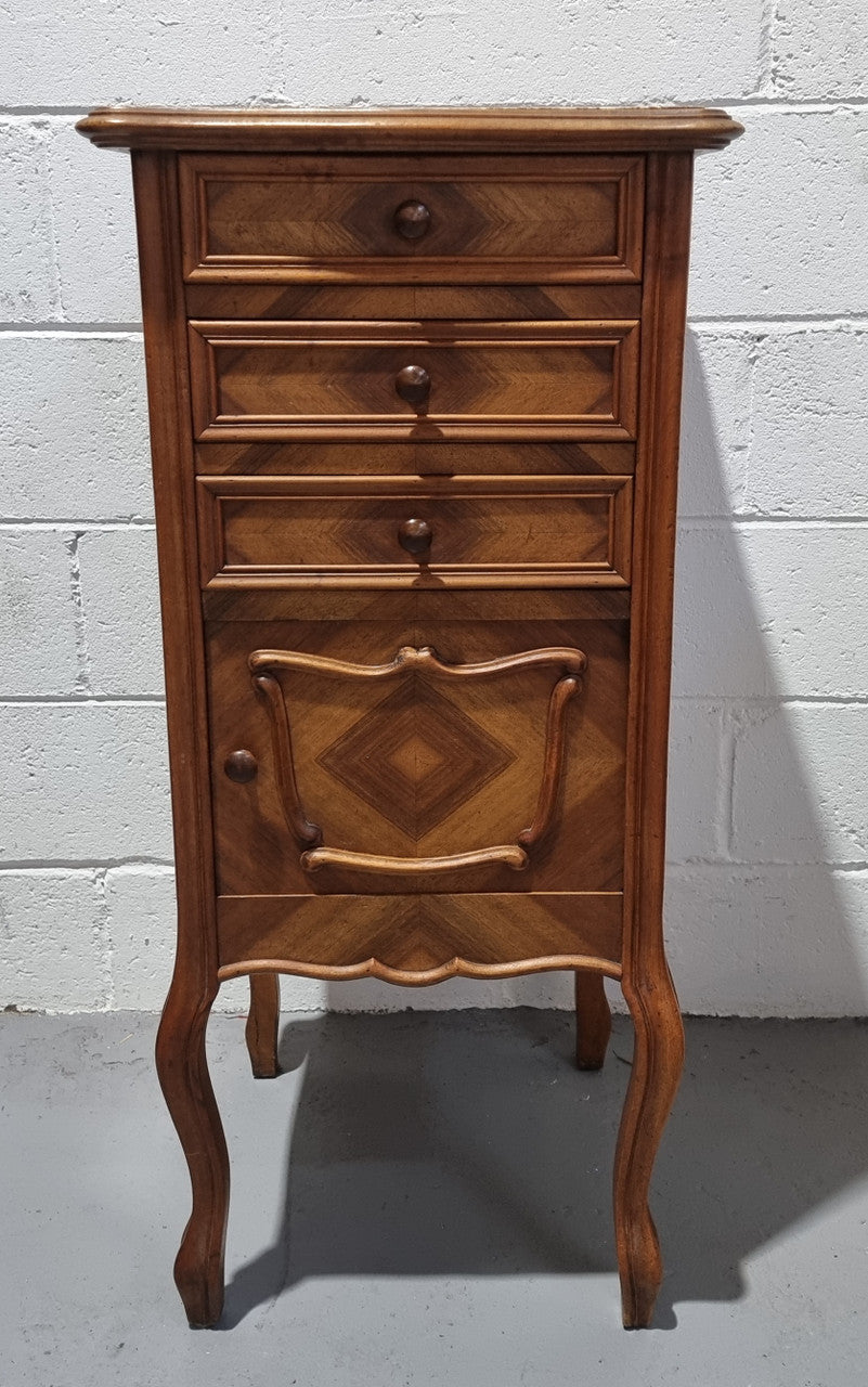 Louis XV Style Walnut Bedside-Side Cabinet With Inset Marble Top