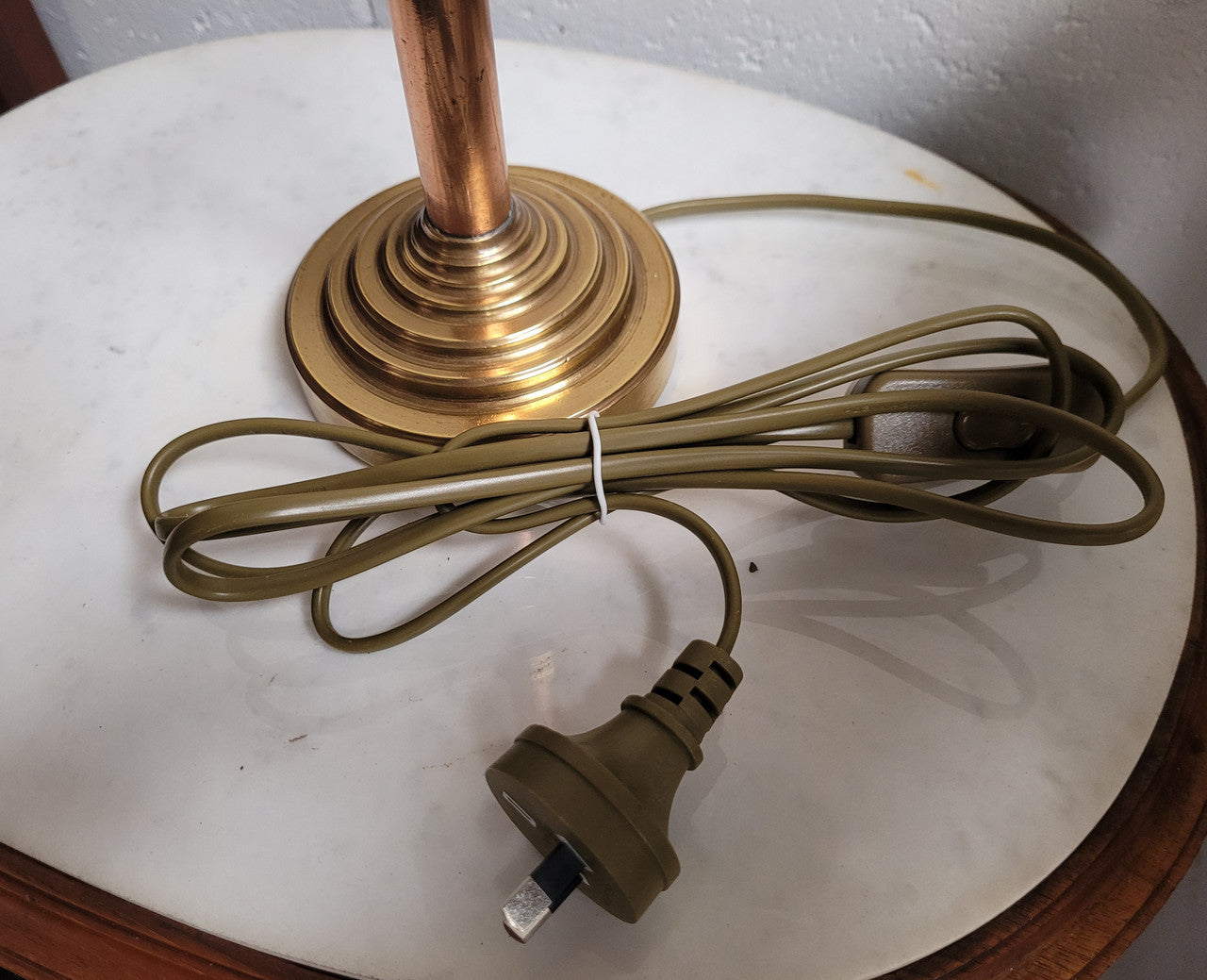 Stunning Art Deco Brass Copper Table Lamp With Beautiful Stepped Glass Shade