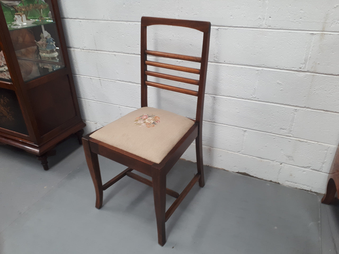 Ash wood tapestry covered chair. In good original condition.