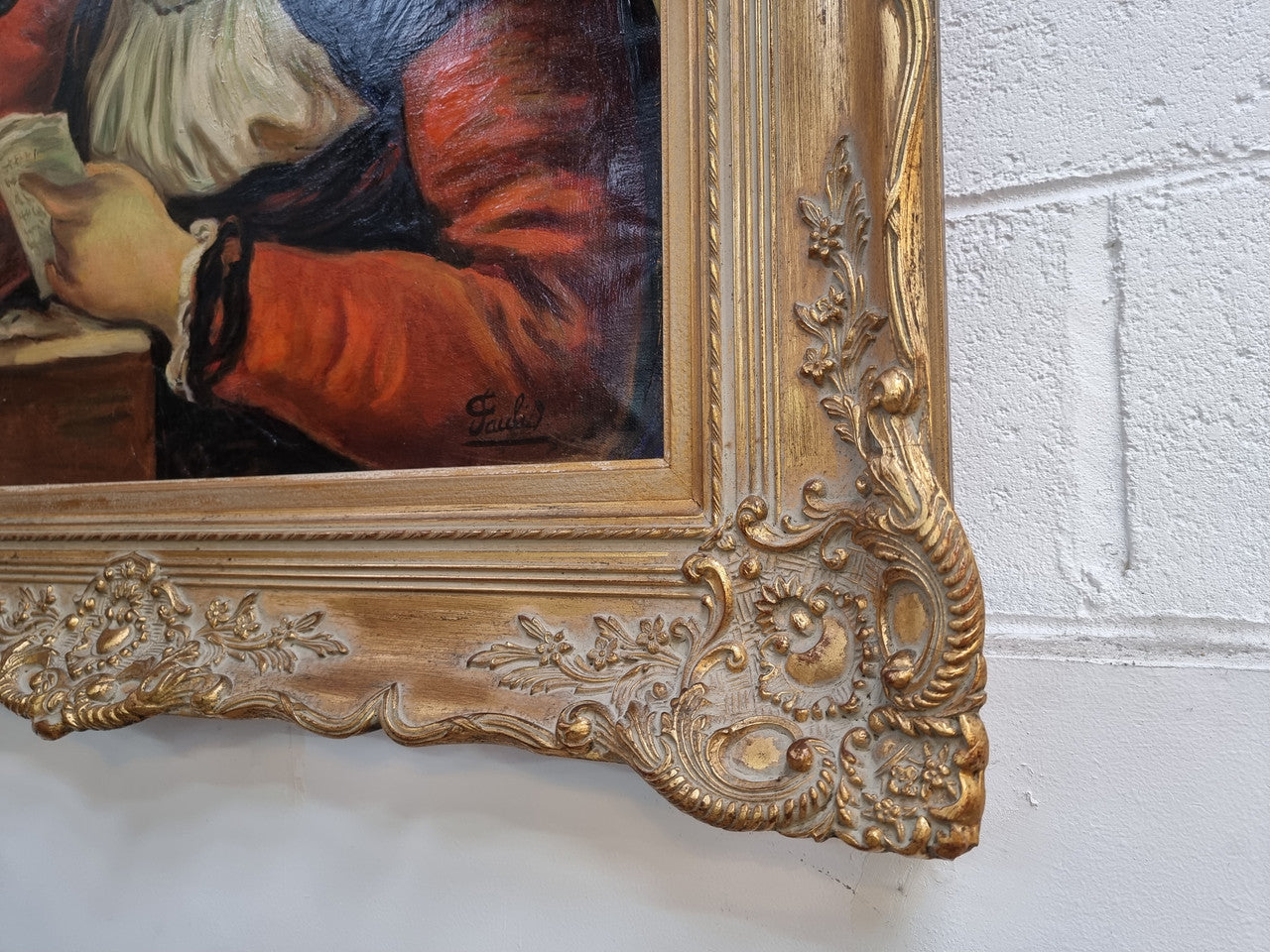 Large Gilt Framed Signed Oil on Canvas Portrait of a Maiden Reading