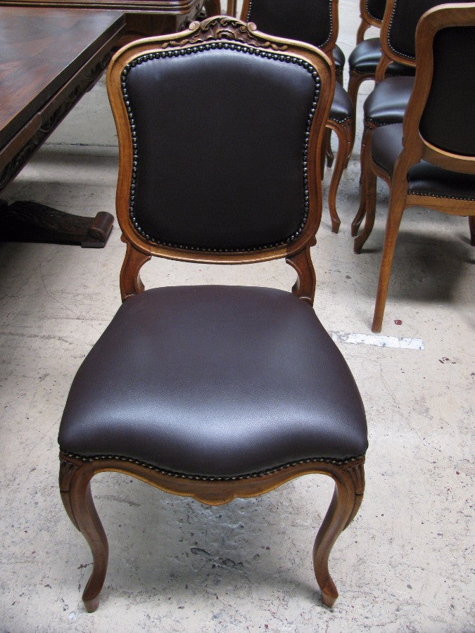 Set of Six French Walnut Dining Chairs