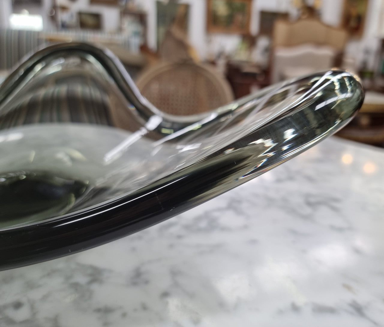 Holmegaard Danish Large Wavy Smoky Glass Bowl