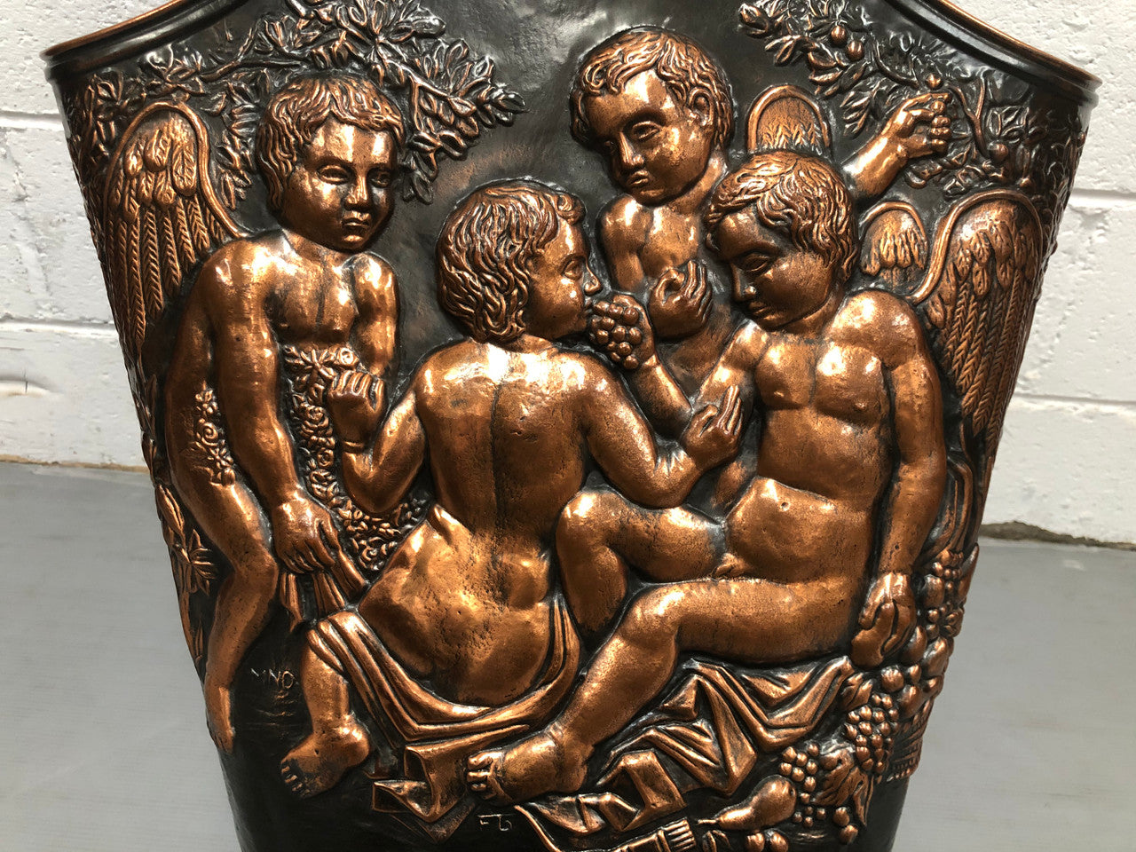 Very Decorative French Copper Cupid Decorated Umbrella-Stick Stand