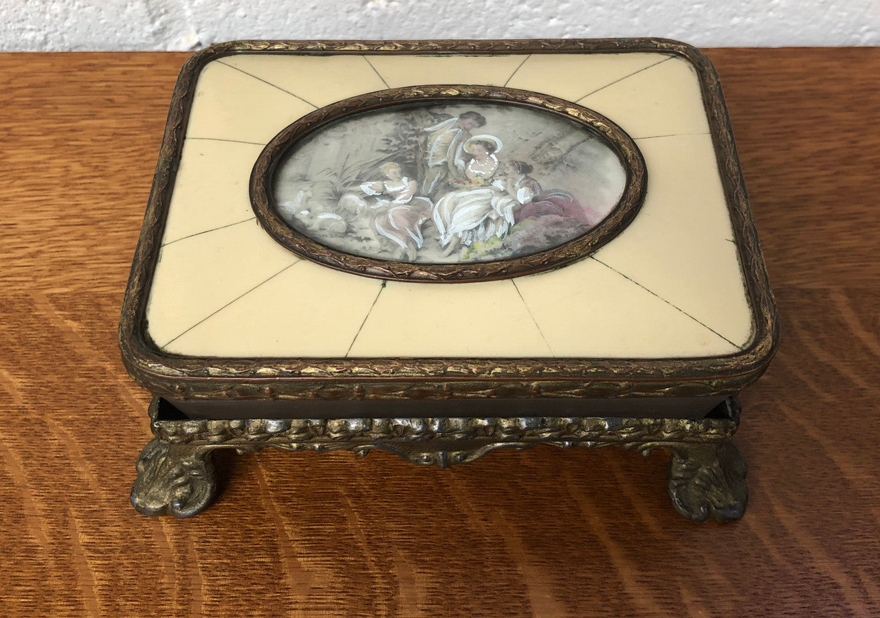 Edwardian Gilt Metal & Hand-Painted Miniature Casket