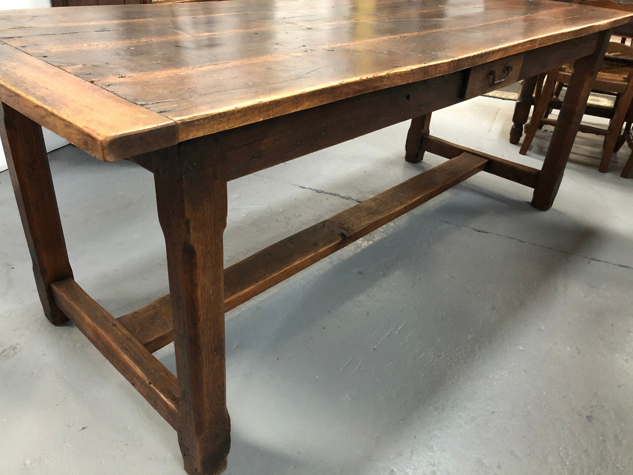 19th Century French Oak Farmhouse Table With Drawer